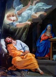 "El sueño de José" o "José y el ángel" Pintura de Philippe de Champaigne (1602-1674) 1642-1643 National Gallery, Londres