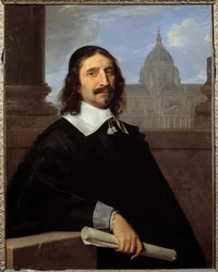 Retrato del arquitecto Jacques Lemercier (1585-1654) frente a la capilla de la Sorbona