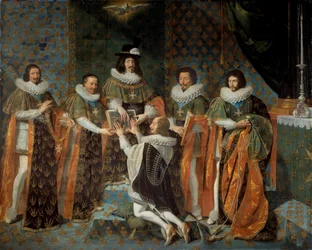 Recepción por Luis XIII (1601-1643) de Enrique II de Orleans, Duque de Longueville y Estouville, Príncipe Soberano de Neuchâtel (1595-1663) Caballero de la Orden del Espíritu Santo 15/05/1633