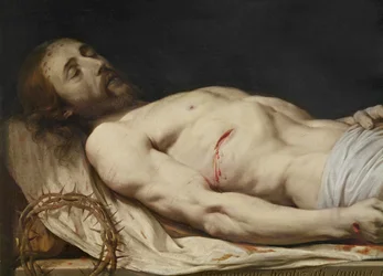 Cristo muerto depositado sobre su sudario, detalle de la parte media a superior del cuerpo, antes de 1654