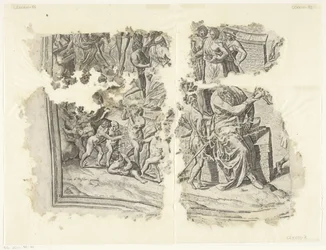 Esquina inferior izquierda de una impresión de la escena de Cebes Tabula Cebetis Carta Vitae (título original)