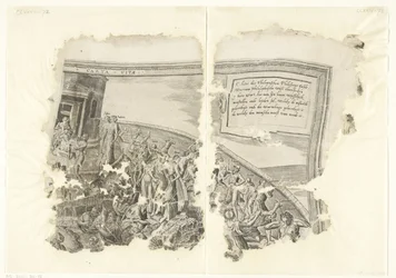 Esquina superior derecha de una impresión de la escena de Cebes Tabula Cebetis Carta Vitae (título sobre el objeto)