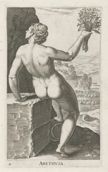 La ninfa del agua Arethusa Arthvsa (título sobre el objeto) Stroom- en waternimfen (título de la serie) pezones oceanítidos y potamidum (título de la serie)
