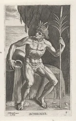 Zeegod Achelous Acheolvs (título sobre objeto) Rivier- en zeegoden (título de la serie) Elegantes retratos de los semidioses marinos y los leones marinos (título de la serie)