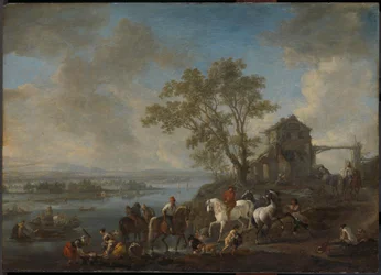 Estanque de caballos en un río
