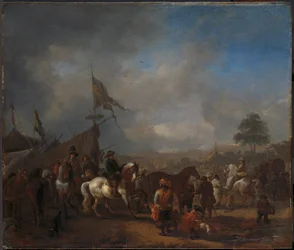 Una feria de caballos cerca de un campamento militar, c.1665-1668 (óleo sobre tabla)