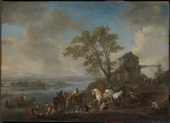 Estanque de caballos en un río, c.1662-1663 (óleo sobre tabla)