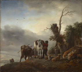 Paisaje con caballos de carga - Paisaje con caballos de carga, de Wouwerman (Wouwermans), Philips (1619-1668). Óleo sobre madera, c. 1647-1648. Dimensiones: 36,3 x 41,2 cm. Museo Nacional Brukenthal, Sibiu