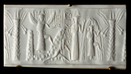 Civilización fenicia: dios del agua dice sello de “El nacimiento de la primavera”. 2200 a.C. De Tello. Museo del Louvre, París