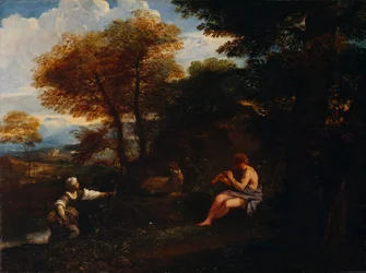 Paisaje con pastor y pastora (óleo sobre lienzo)