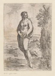 Mujer desnuda de pie en el paisaje