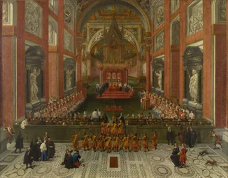 Benedicto XIII presidiendo el sínodo provincial romano de 1725, Basílica de San Juan de Letrán, 1725