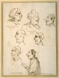 Siete perfiles caricaturizados de cuatro cantantes de las capillas papales