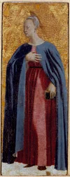 Políptico de la Misericordia: la Virgen de la Misericordia, rodeada de santos (detalle)