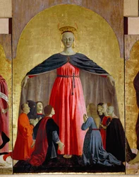 Políptico de la Misericordia: la Virgen de la Misericordia, rodeada de santos (detalle)