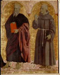 Políptico de la Misericordia: la Virgen de la Misericordia, rodeada de santos (detalle)