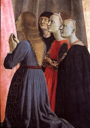 Políptico de la Misericordia: Virgen de la misericordia, rodeada de santos (detalle)