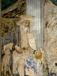 Retrato de Sigismondo Pandolfo Malatesta (1417-1468) en oración ante San Sigismondo (Sigismondo). (detalle) Fresco de Pietro di Benedetto dei Franceschi dit Piero della Francesca (1422-1492)