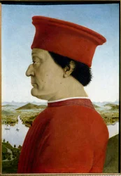Retratos de Federico de Montefeltro, Duque de Urbino y Battista Sforza. (detalle)