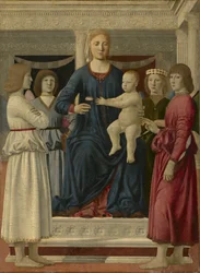 Virgen y Niño entronizados con cuatro ángeles, c.1460-70