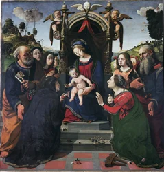 Virgen y Niño en el trono rodeados de santos