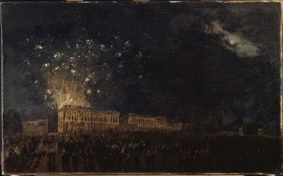 Fuegos artificiales para el nacimiento del duque de Normandía, hacia 1782 (óleo sobre lienzo sobre madera)