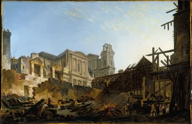 La Foire Saint-Germain tras el incendio de la noche del 16 al 17 de marzo de 1762, hacia 1762 (óleo)
