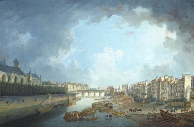 La diócesis del arzobispo, Puente Tournelle y Puerto Saint-Bernard vistos desde el Ayuntamiento en París