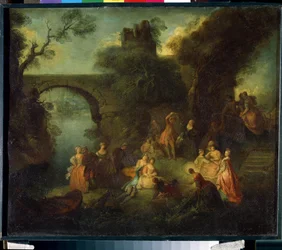 Danza cerca del río (Danza en el río). Pintura de Pierre-Antoine Quillard (Pierre Antoine Quillard