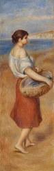 niña con cesta de pescado