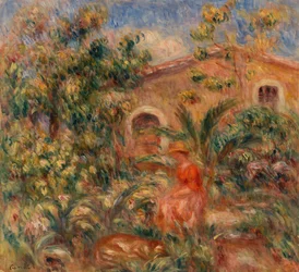 paisaje con mujer y perro