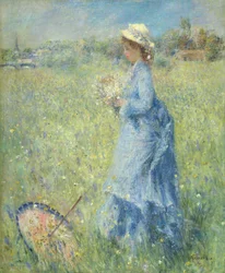 Mujer recogiendo flores