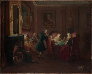 Jugadores de cartas en una sala de dibujo