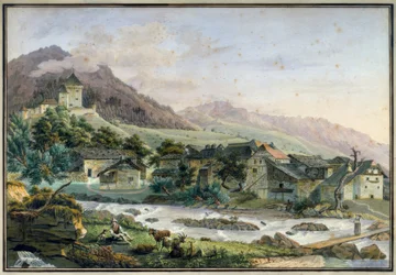 Pueblo de Tavel con el castillo de Le Châtelard