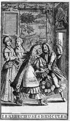 Les Précieuses ridicules de Molière (Las preciosas ridículas) Grabados de Pierre Brissart para la edición de 1682.