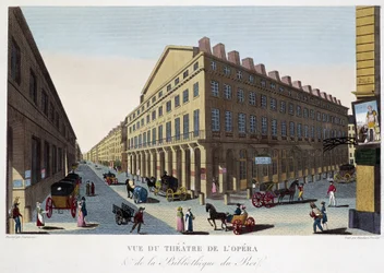 Vista del teatro de la Ópera (Comédie Française) y la biblioteca del rey - en "Vues de Paris"