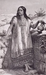 Joven tolteca, de "Las antiguas ciudades del Nuevo Mundo", de Claude-Joseph-Desire Charnay, pub. 1887 (grabado)