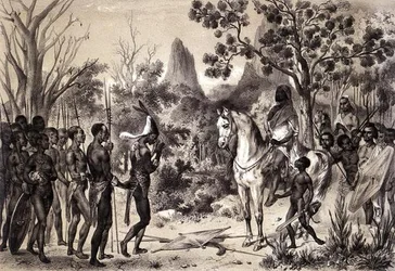 Ceremonia de presentación de un jefe negro a un rey de Sennar, de «Voyages au Soudan Oriental et dans l