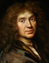 Detalle del «Retrato de Molière» (1622-1673), Jean-Baptiste Poquelin - pintura de la escuela de Pierre Mignard (1612-1695) - Chantilly, Museo Condé