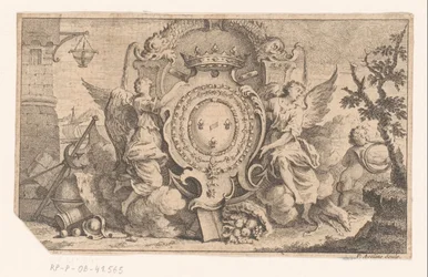 Representación alegórica con el escudo de armas de la corona francesa