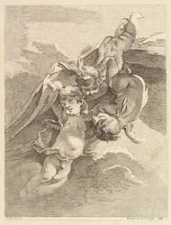 Tres amores sosteniendo una cortina, del Primer Libro de Grotescos