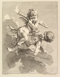 Dos cupidos, uno llevando una antorcha, otro un arco, 1727-60