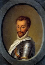 Retrato de Enrique I de Borbón (1552-1588) Príncipe de Conde Pintura de Pierre André Cassel (1801-1848) Siglo XIX Sol. 0,26x0,17 m