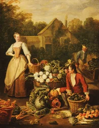 Una criada comprando verduras