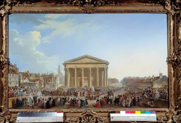 Ceremonia de colocación de la primera piedra de la nueva Iglesia de Santa Genoveva el 6/09/1764 cerca del Panteón