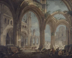 Demolición de la iglesia Saint-Jean-en-Greve, c.1800 (óleo sobre lienzo)