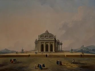 Estudios de arquitectura fantástica con figuras