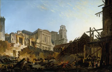 La Foire Saint-Germain tras el incendio de la noche del 16 al 17 de marzo de 1762, c.1762 (óleo sobre lienzo)