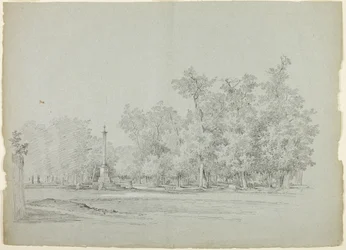 Vista del parque de Versalles: Paisaje con columna conmemorativa y arboleda