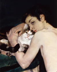 Niño con un gato